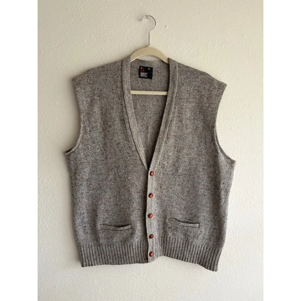 Vintage 90s Robert Bruce Gray Speckled Sweater Vest retro grandpa academia twee